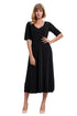 Sexy Black Half Sleeve V Neck High Waist Flared Dress
